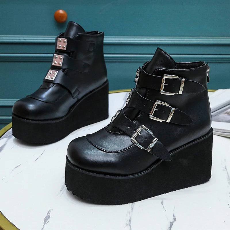 Women's Ankle Boots with Belt Buckle - Street Fashion Casual Wedge Platform Shoes, Size 43, Super High Heel Designer Boots for Women | Perfect for Night Out, Party & Fall/Winter Fashion