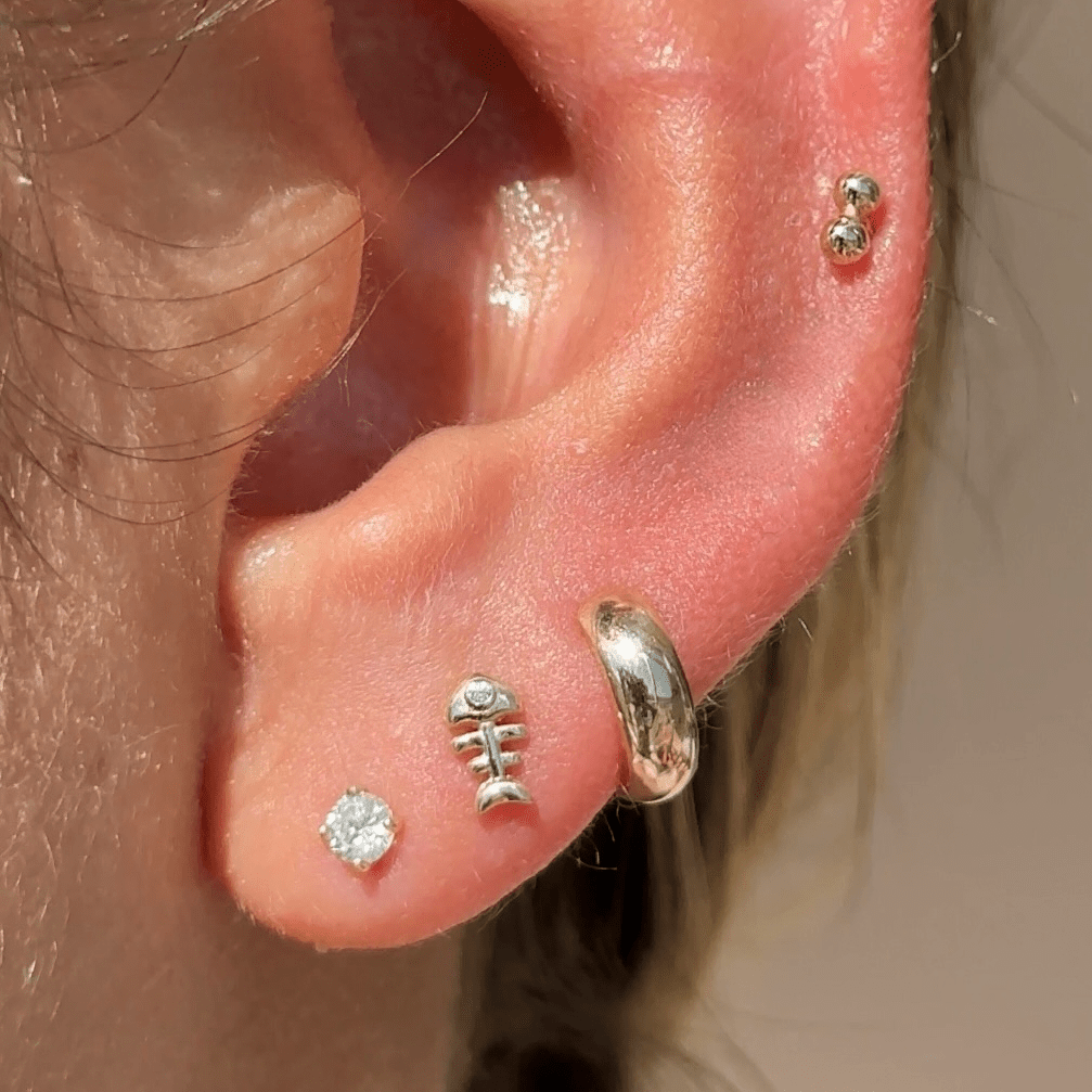 14K Solid Yellow Gold Fishbone Flat Back Stud Earrings - Elegant & Hypoallergenic for Sensitive Ears, Perfect for Daily Wear, Parties & Special Occasions