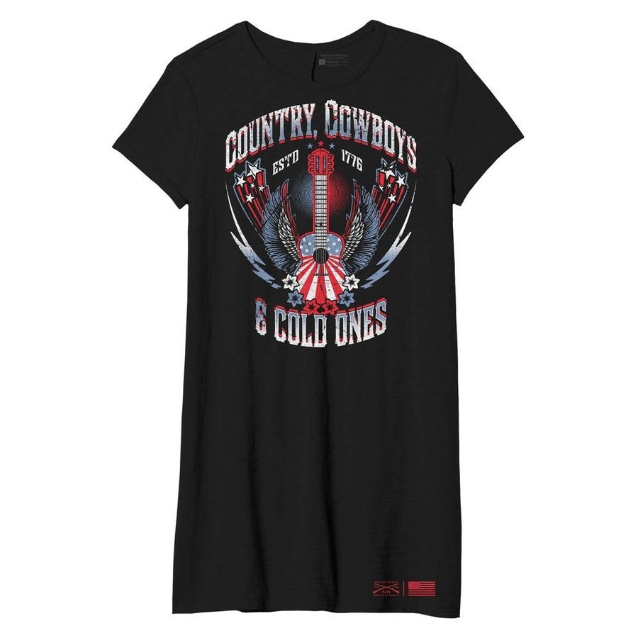 Women's Country, Cowboys & Cold Ones Shirt Dress in Charcoal - Perfect for Western Themed Parties, Rodeos & Casual Outings