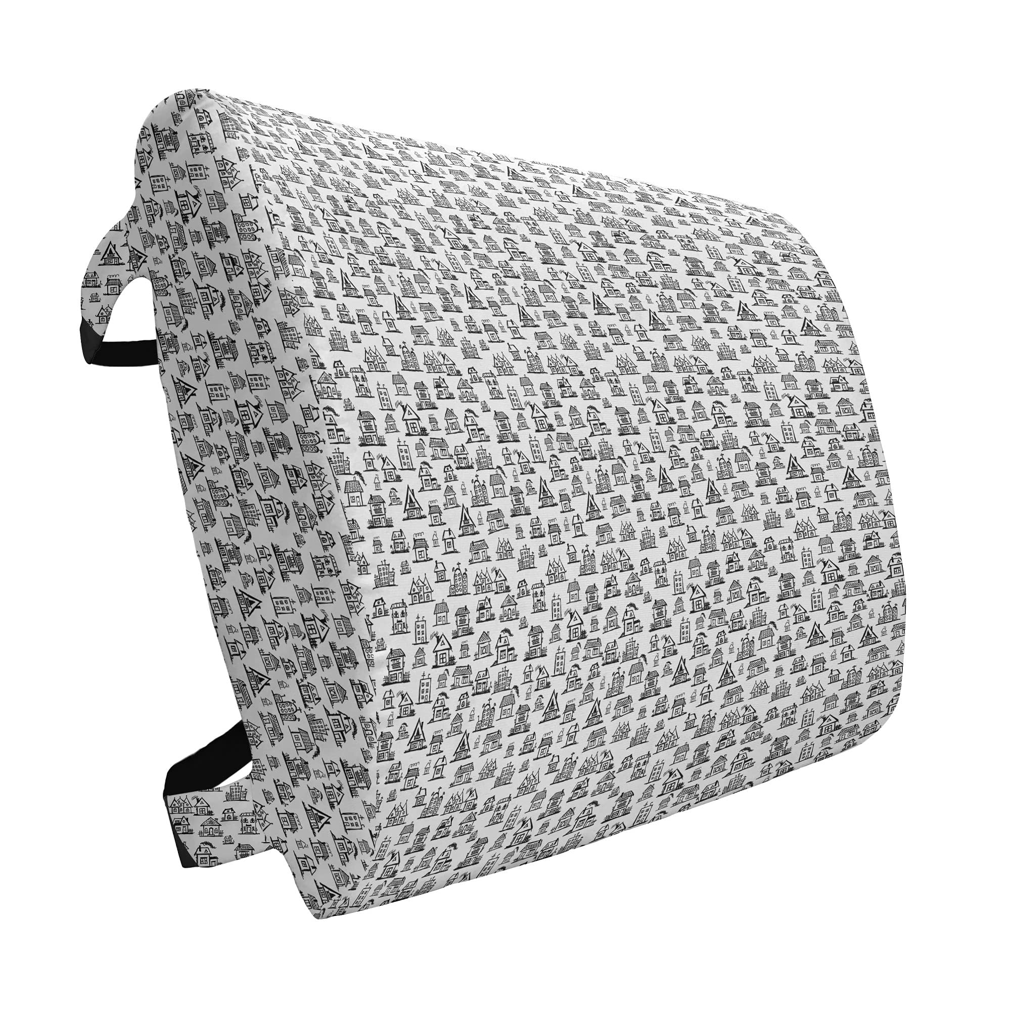 Ambesonne City Lumbar Support Pillow - Hand Drawn Monochrome Architecture Design, High Density Foam for Office Chair & Car Seat, 14x13 Inches, Black & White - Perfect for Home Office, Gaming Chair & Travel Comfort