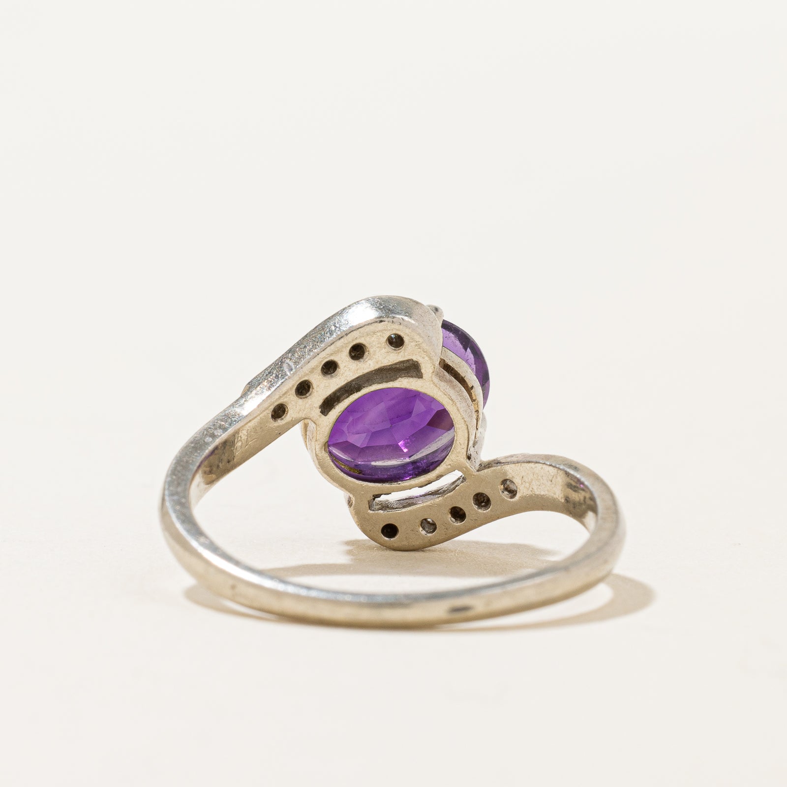Amethyst and Diamond Bypass Ring - 1.85 Carat Total Weight, 0.07ctw Diamonds - Size 7.5 - Elegant Purple Gemstone Jewelry for Women - Perfect for Weddings, Anniversaries, and Special Occasions