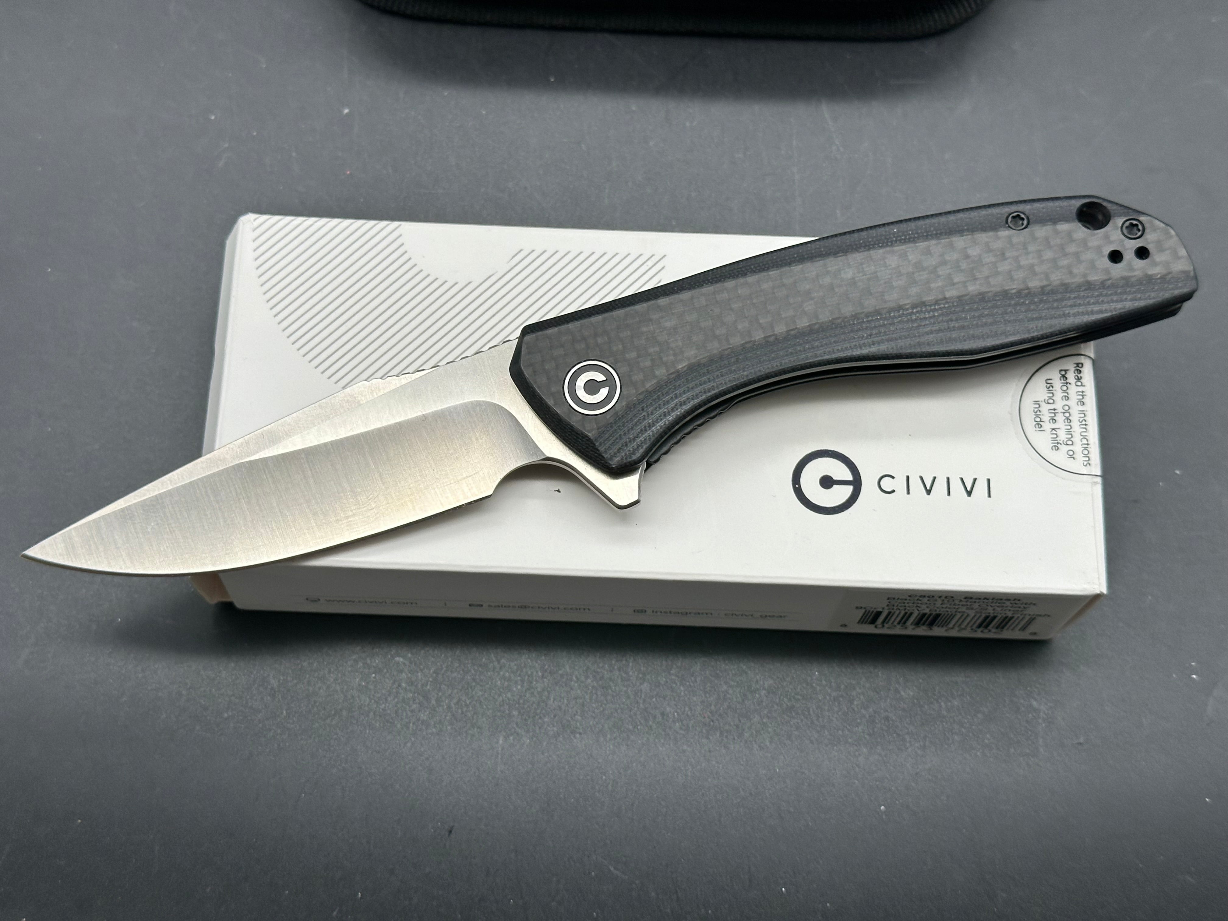CIVIVI Baklash Flipper Liner Lock Knife - G10/Carbon Fiber Handle, 3.5