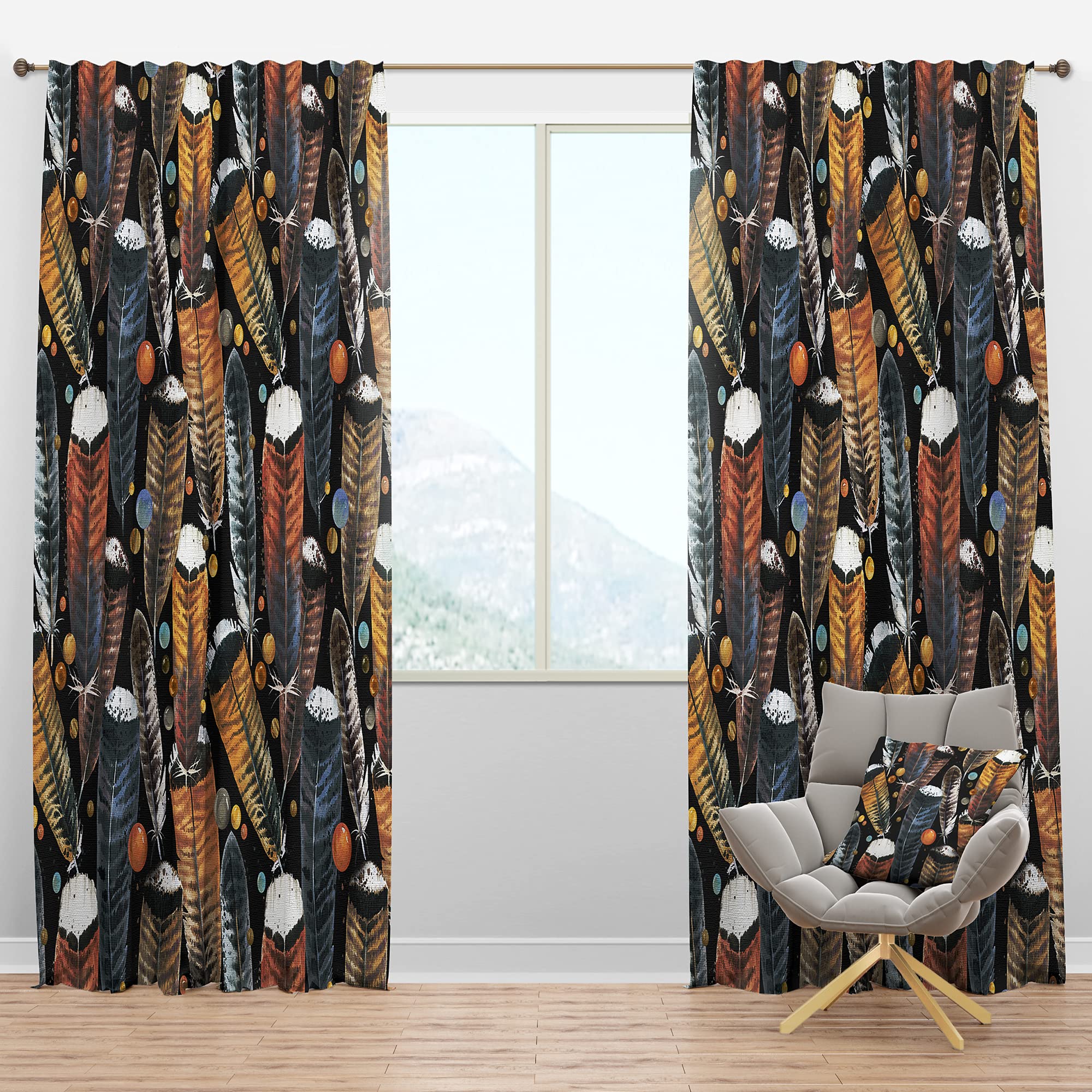 DesignQ Blackout Curtains 'Feathers Seamless Pattern' - Thermal Insulated Single Panel (52x108 inches) for Bedroom & Living Room - Noise Reducing & Energy Saving Window Drapes for Better Sleep & Home Decor
