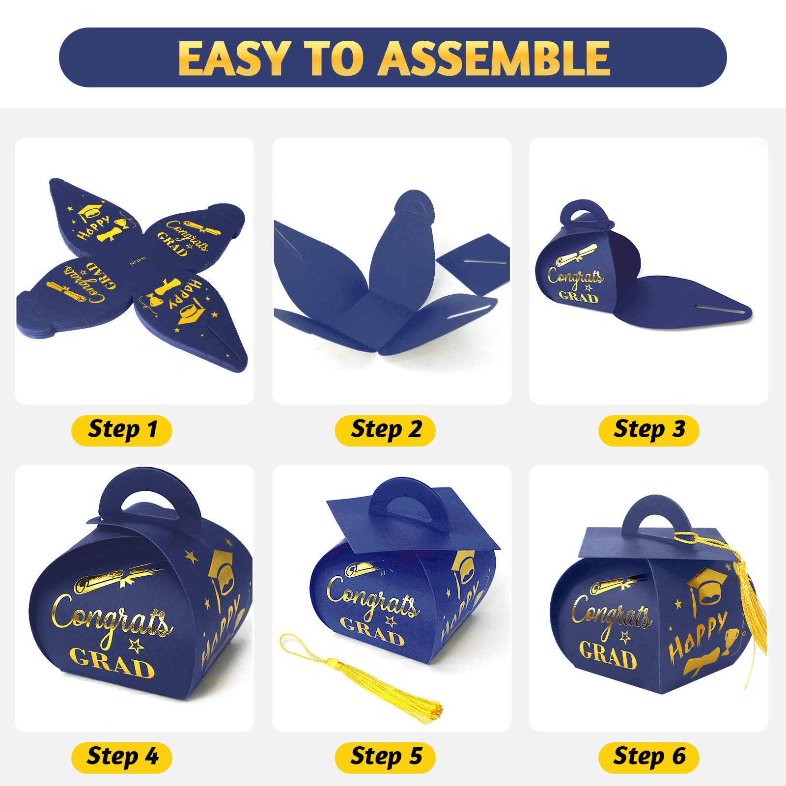 2025 Graduation Candy Boxes with Tassel - 30pcs Blue & Gold Grad Party Favors for Congrats