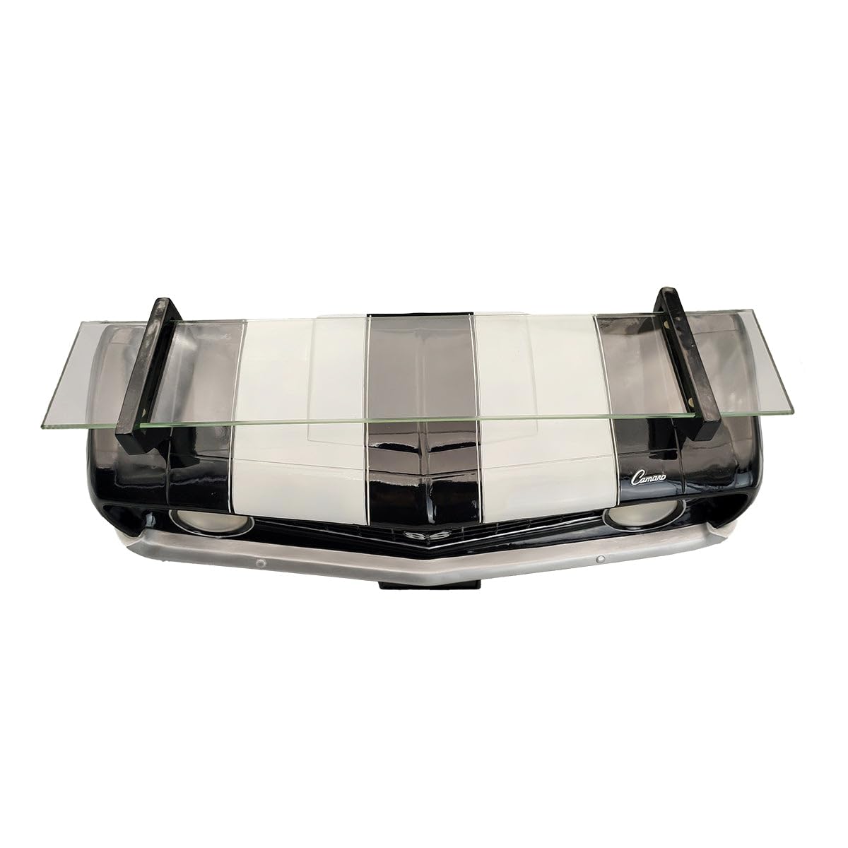 1969 Chevrolet Camaro SS Floating Wall Shelf - Black with White Stripes - 19.5x6x8 Inches - Tempered Glass with Battery Powered LED Headlights - Perfect Chevy Car Decor & Muscle Car Gift for Men - Ideal for Garage, Man Cave, or Car Enthusiast Bedroom Decor