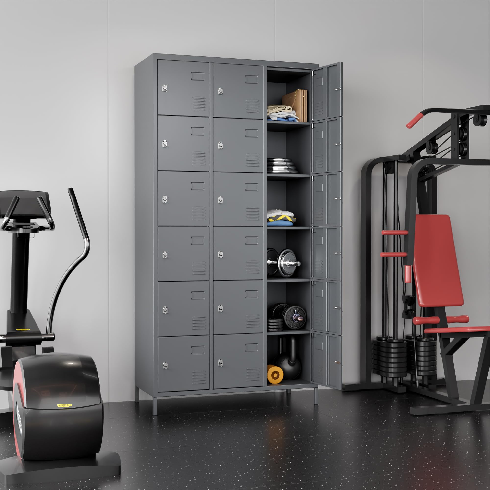 18-Door Metal Lockers for Employees - Heavy Duty Steel Storage for Offices, Schools, Gyms & Homes (Dark Gray, Assembly Required) - Perfect for Secure Personal Belongings Storage in Workplaces and Fitness Centers