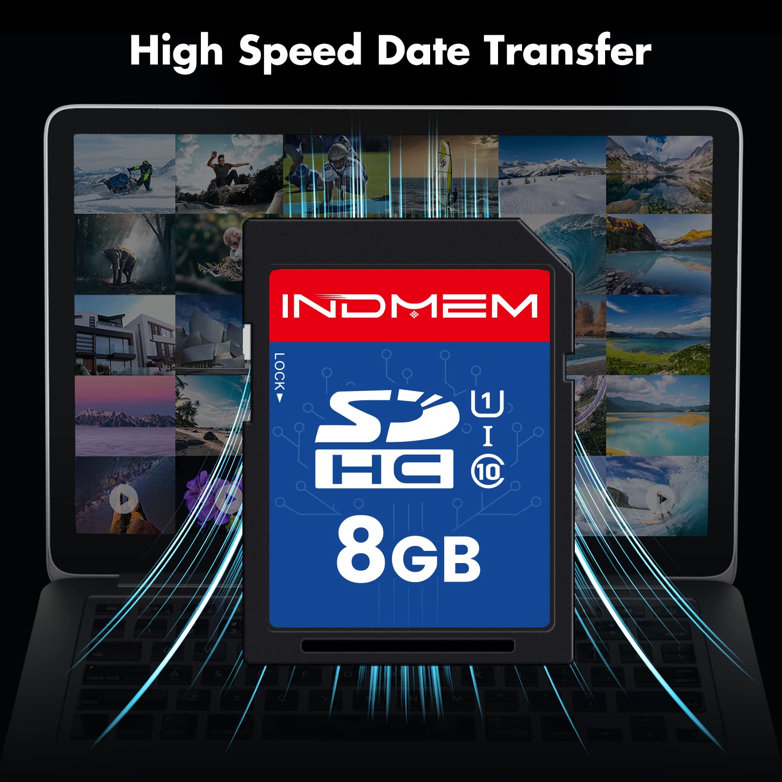 INDMEM 8GB SD Card 2 Pack - UHS-I U1 Class 10 SDHC Flash Memory Card for Digital Cameras, Computers & Trail Cameras - Perfect for Photography, Data Storage & Wildlife Monitoring