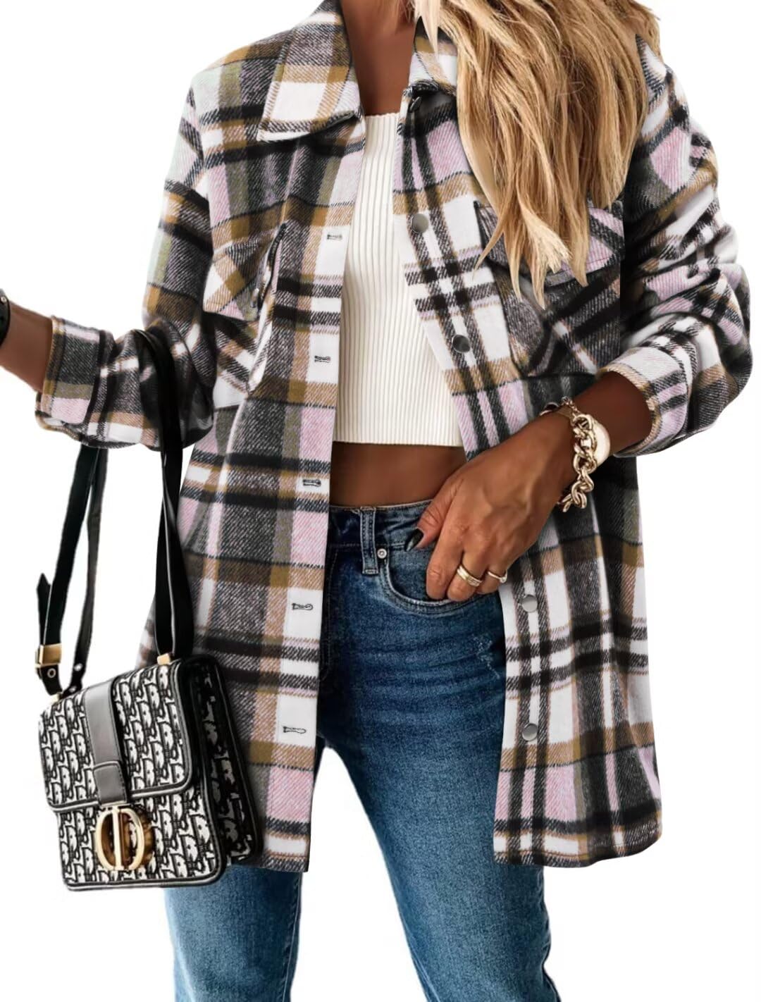 Magritta Women's Long Sleeve V-Neck Button Down Shirt - Oversized Collared Blouse with Pockets | Casual Workwear & Everyday Stylish Tops