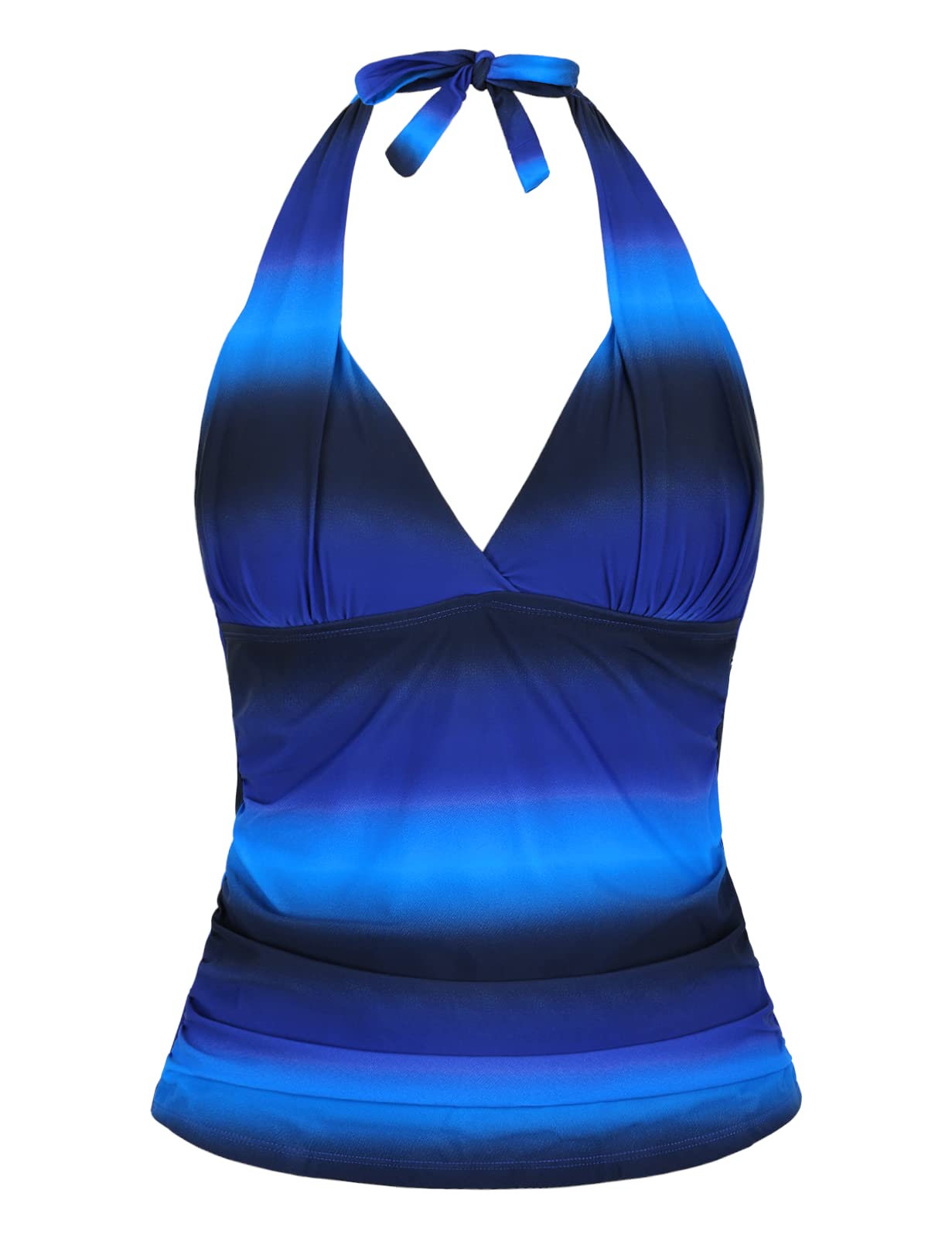 Mycoco Women's Halter V-Neck Swim Top - Shirred Tankini Bikini Top for Beach, Pool & Summer Vacation | Comfortable Swimwear for Women