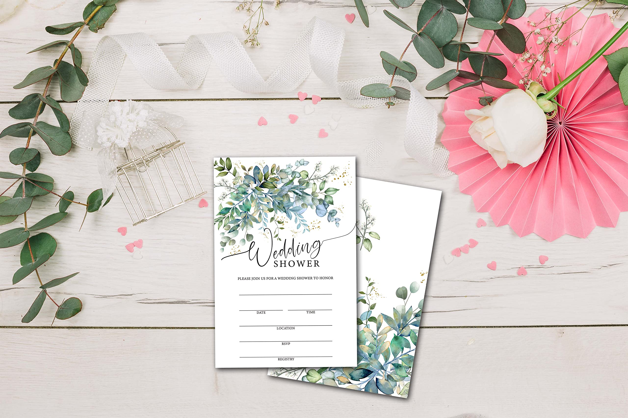 Elegant Greenery Wedding Shower Invitations Set - Floral Bridal Shower Invites for Engagement Party, Wedding & Bridal Events - Includes 25 Invitation Cards & 25 Envelopes (B02) - Perfect for Garden Weddings, Spring Celebrations & Rustic Themed Events