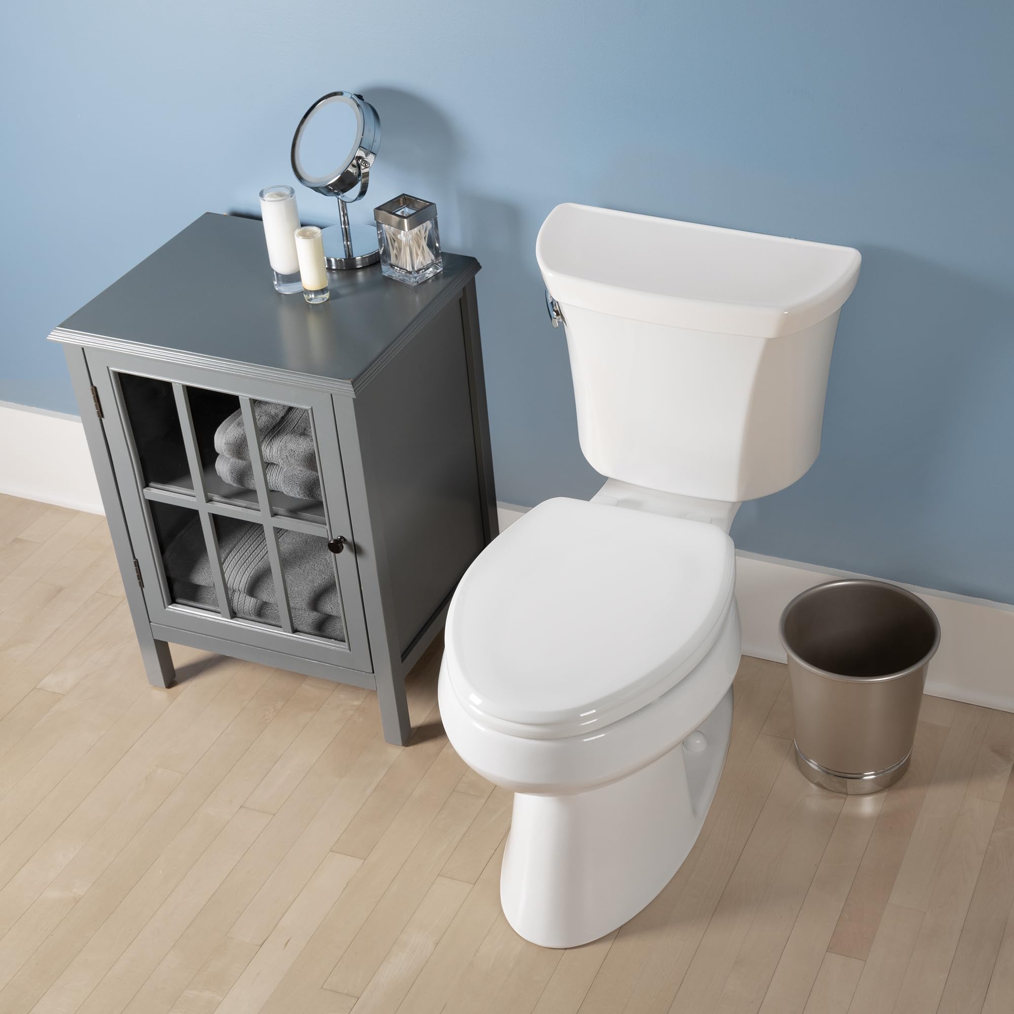 Bemis Ashland Modern Wood Toilet Seat with Decorative Edge - Slow Close, Secure Hinges, Round White - Perfect for Bathroom Upgrade & Home Renovation