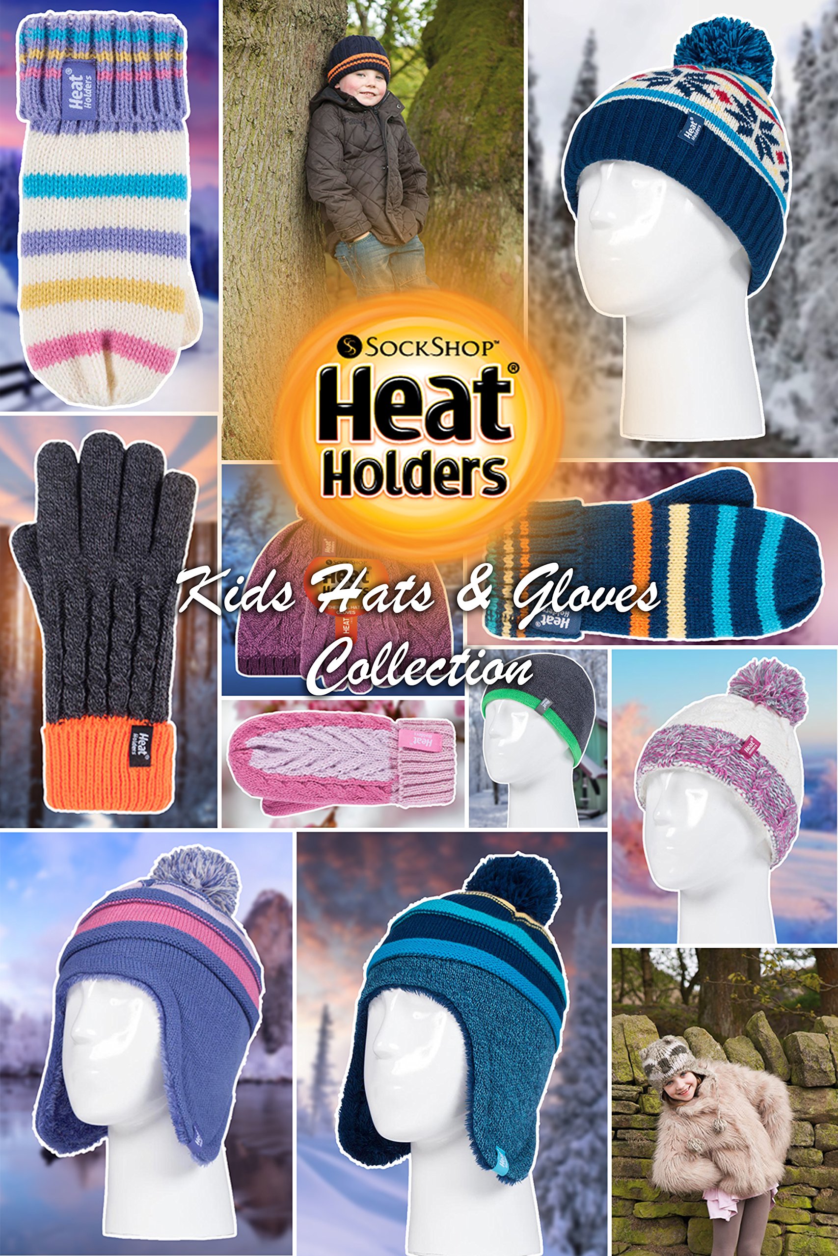 Heat Holders Boys Fleece Lined Winter Hat with Ear Flaps & Mittens Set - Warm Cold Weather Outdoor Accessories for Snow Play, Skiing, and Winter Activities