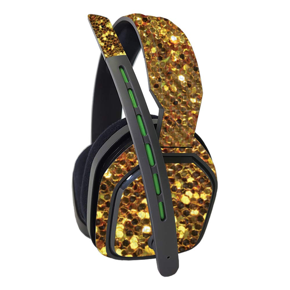 MightySkins Carbon Fiber Skin for Astro A10 Gaming Headset - Gold Dazzle Protective Cover | Durable Textured Finish | Easy to Install & Remove | Made in USA | Perfect for Gaming, Streaming & Travel Protection