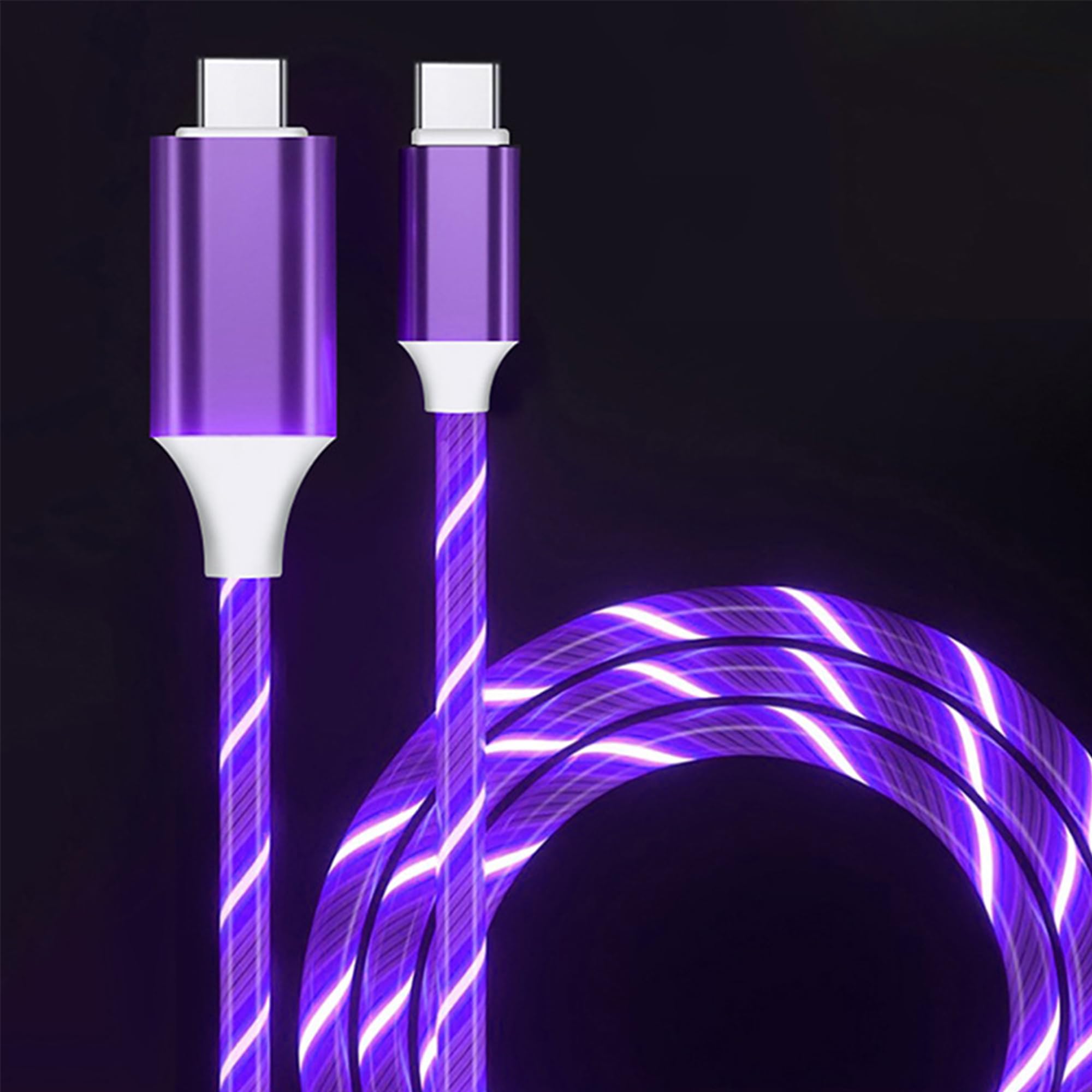 6.6FT 60W USB C to USB C Fast Charging Cable with LED Light - 3A High-Speed Type C Charger for iPhone 15, MacBook Air, iPad Pro, Pixel, Samsung Galaxy S23/S24 - Perfect for Night Charging & Gaming (Purple)