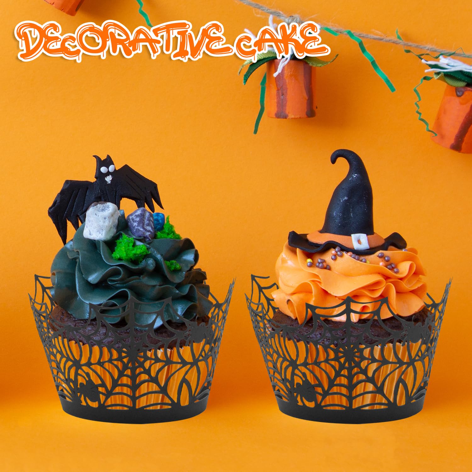 Spooky Halloween Cupcake Wrappers - 10PCS Spider Web Ghost Broom Witch Design, Black Laser Cut Paper Cupcake Liners for Halloween Party Decorations & Themed Desserts | Perfect for Halloween Baking, Cupcake Displays & Spooky Dessert Tables