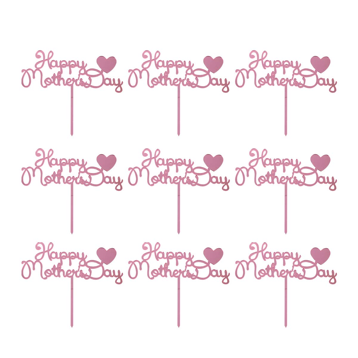 PRETYZOOM 10pcs Rose Gold Letter Acrylic Cake Toppers - Mom Theme Cake Picks with Heart for DIY Cake Decoration - Perfect for Mother's Day Party, Dessert Insert, Wedding & Birthday Cake Decorations - Ideal for Baking, Baby Showers & Special Celebrations