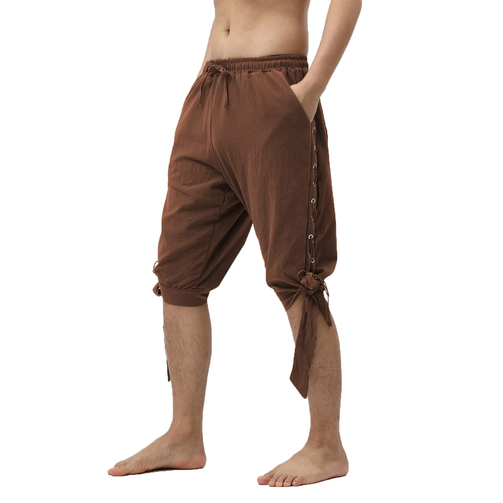 **Men's Pirate Shorts - Renaissance Costume Trousers - Medieval Retro Viking Pants for LARP, Cosplay & Halloween Costumes**