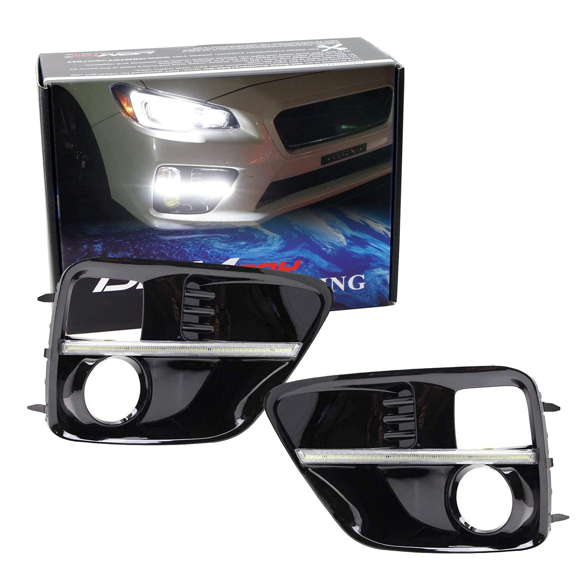 iJDMTOY Switchback LED Daytime Running Lights for 2015-2017 Subaru WRX/STi - JDM Style Piano Black Fog Lamp Bezels, Xenon White DRL & Amber Turn Signals | Enhanced Visibility & Style for Night Driving & Custom Car Mods