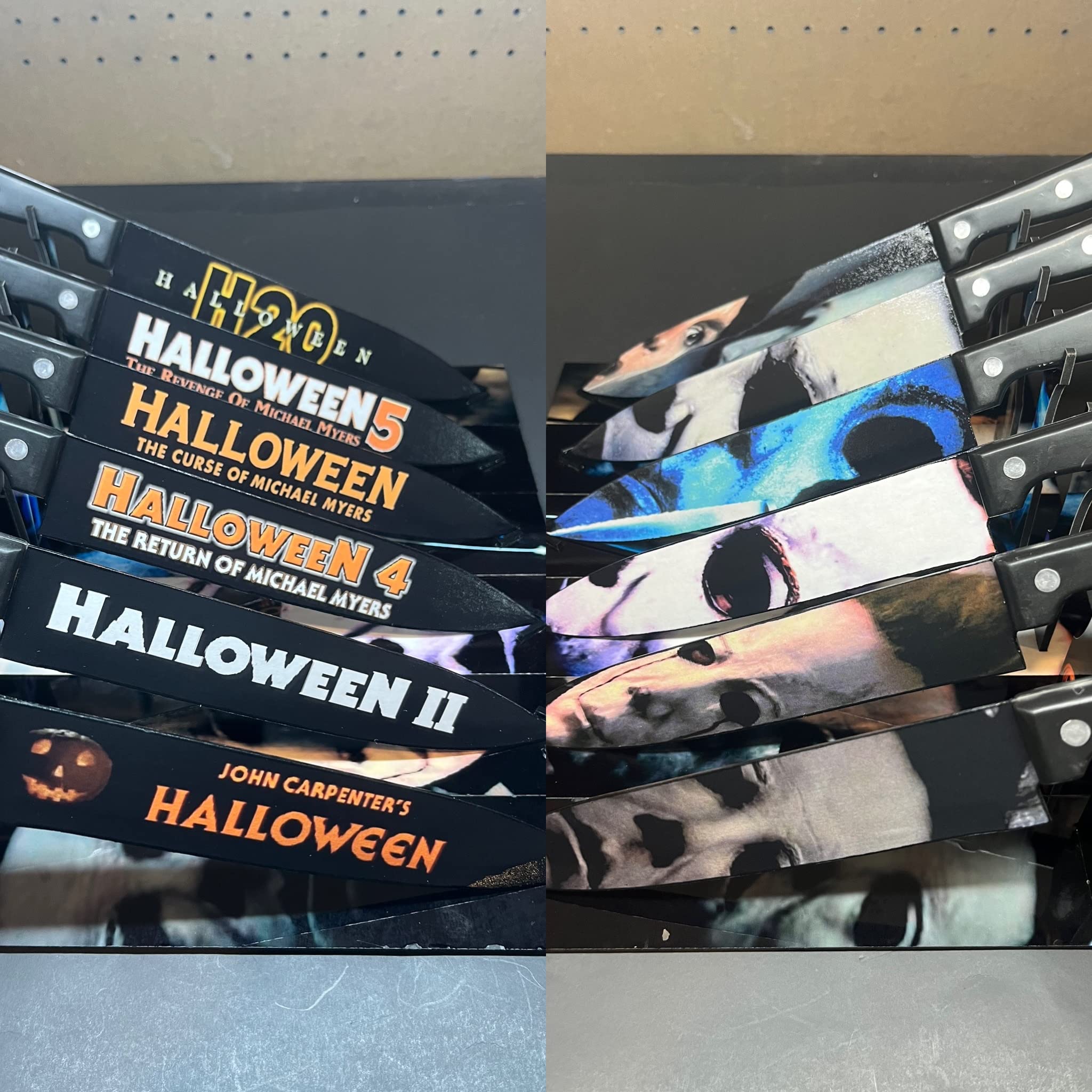 Halloween Knife Set with 6 Stainless Steel Blades & Sublimated Stand - Perfect for Halloween Decorations, Cosplay, and Horror Themed Parties
