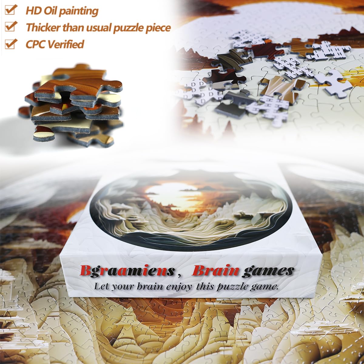 Bgraamiens 1000-Piece Round Puzzle - 3D Visual Dawn Inside a Cave | Autostereoscopy Challenge for Adults | Unique Hard Puzzle BG24011 | Perfect for Home Decor, Brain Training & Family Game Night