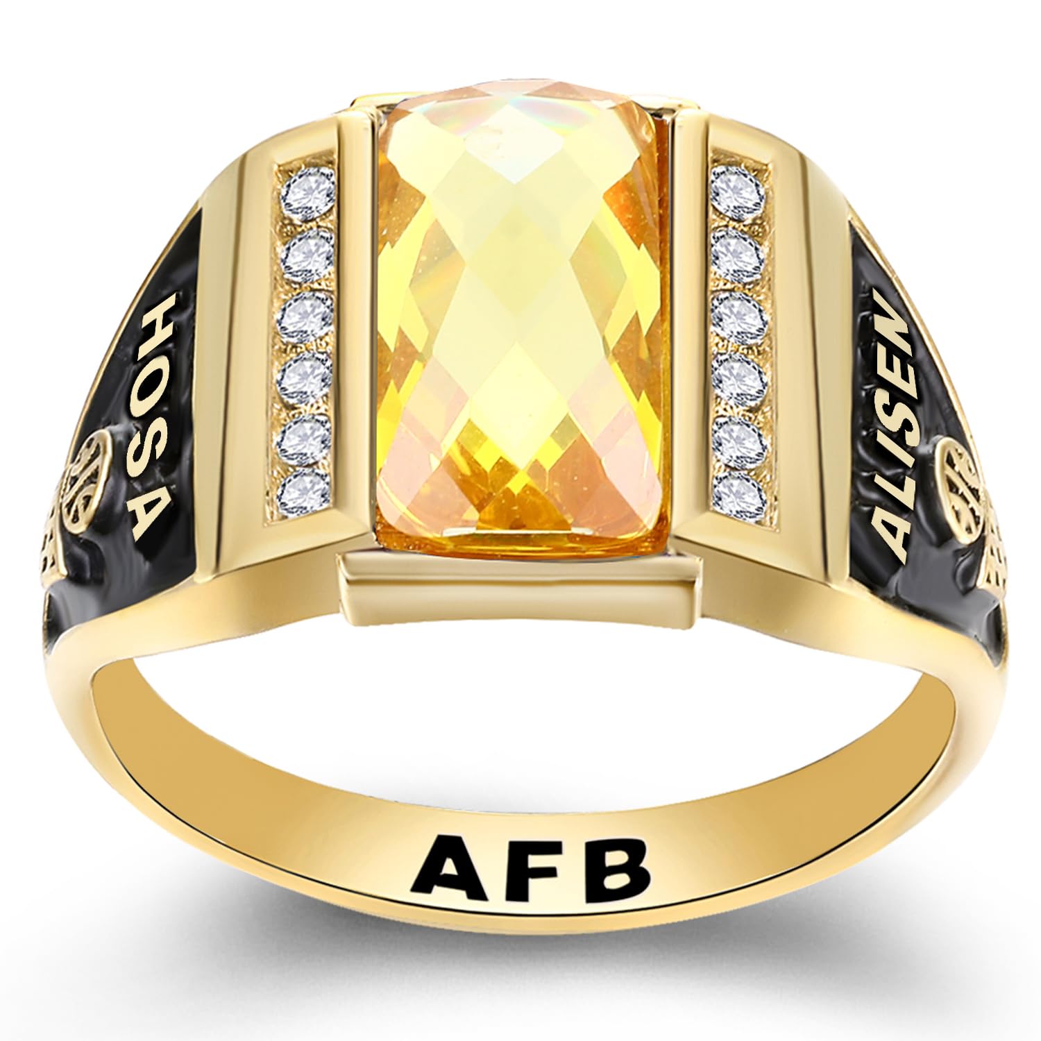 Custom Personalized Class Rings for Men - 925 Sterling Silver with Two Birthstones & Gold Plating | High School Graduation Rings Size 5-15 | Perfect for Commencement Gifts, Alumni Reunions & Milestone Celebrations