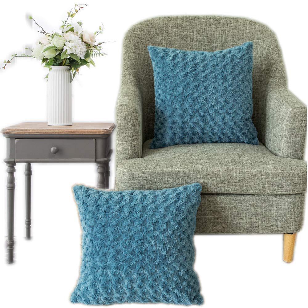 LANANAS Luxury Soft Plush Faux Fur Throw Pillow Covers Set of 2 (18x18 Inches) - Light Blue Decorative Couch Pillow Covers for Living Room, Bedroom & Home Decor