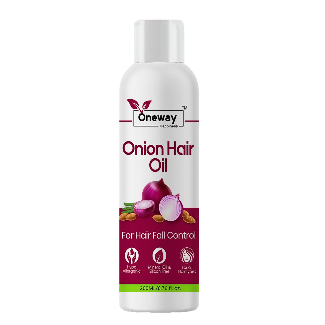 Oneway Happiness Onion Hair Oil for Hair Growth & Fall Control - 200ml Natural Hair Treatment for Strong, Healthy Hair | Cruelty-Free, Vegan & Paraben-Free | Promotes Thicker Hair & Scalp Health (Great for Daily Hair Care & Damaged Hair Repair)