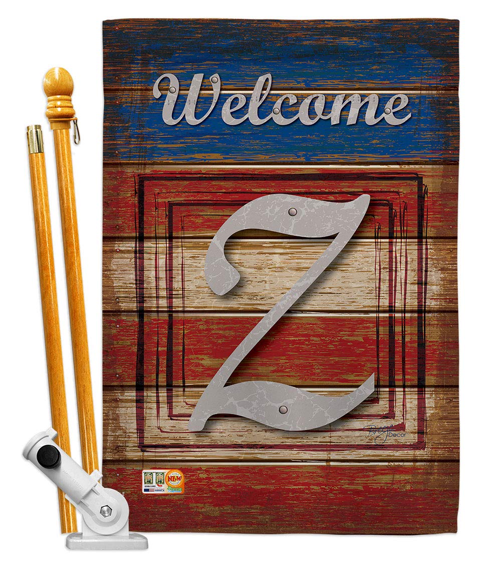 Z Initial Patriotic House Flag Set 28x40 with Pole - Outdoor Decor