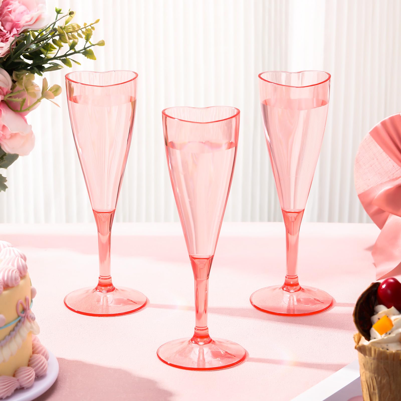 24-Pack Heart Shaped Plastic Champagne Flutes - 4.4oz Disposable Pink Champagne Glasses for Valentine's Day, Bachelorette Party, Wedding, Bridal Shower & Romantic Celebrations - Elegant Party Cups for Toasts & Special Occasions