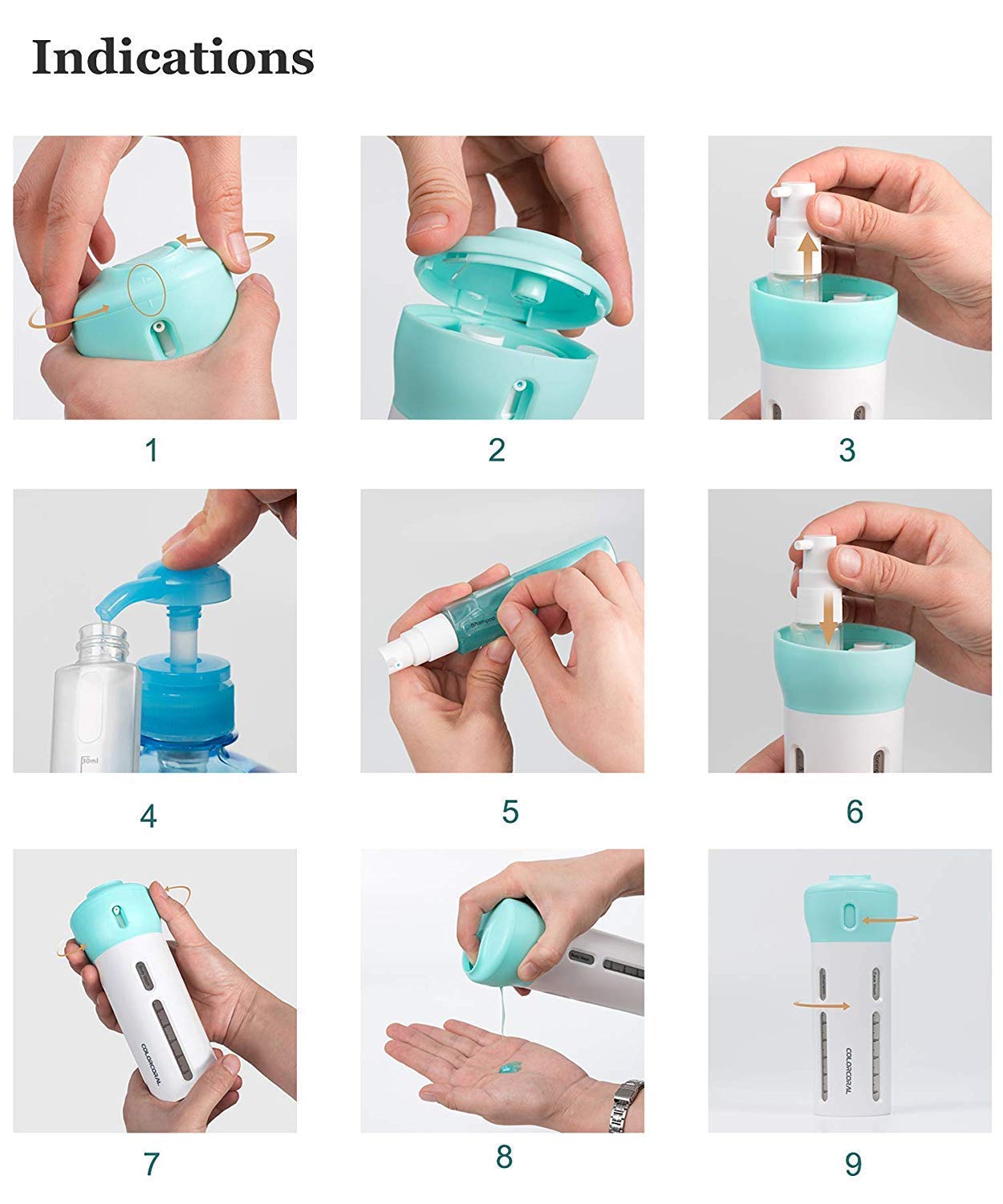 Diyashi 4-in-1 Travel Dispenser Bottle Set - Leak Proof Refillable Cosmetic Containers for Toiletries, Lotion & Liquid - Multi Color Travel Accessories for Vacation, Gym & Airplane Carry On