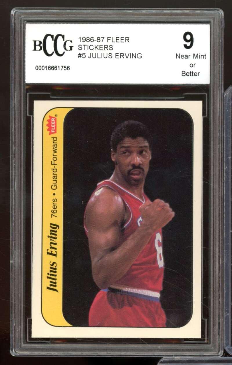 1986-87 Fleer Stickers #5 Julius Erving Basketball Card BGS 9 (9 9.5 9 8.5) - NBA Collectible for Display & Investment