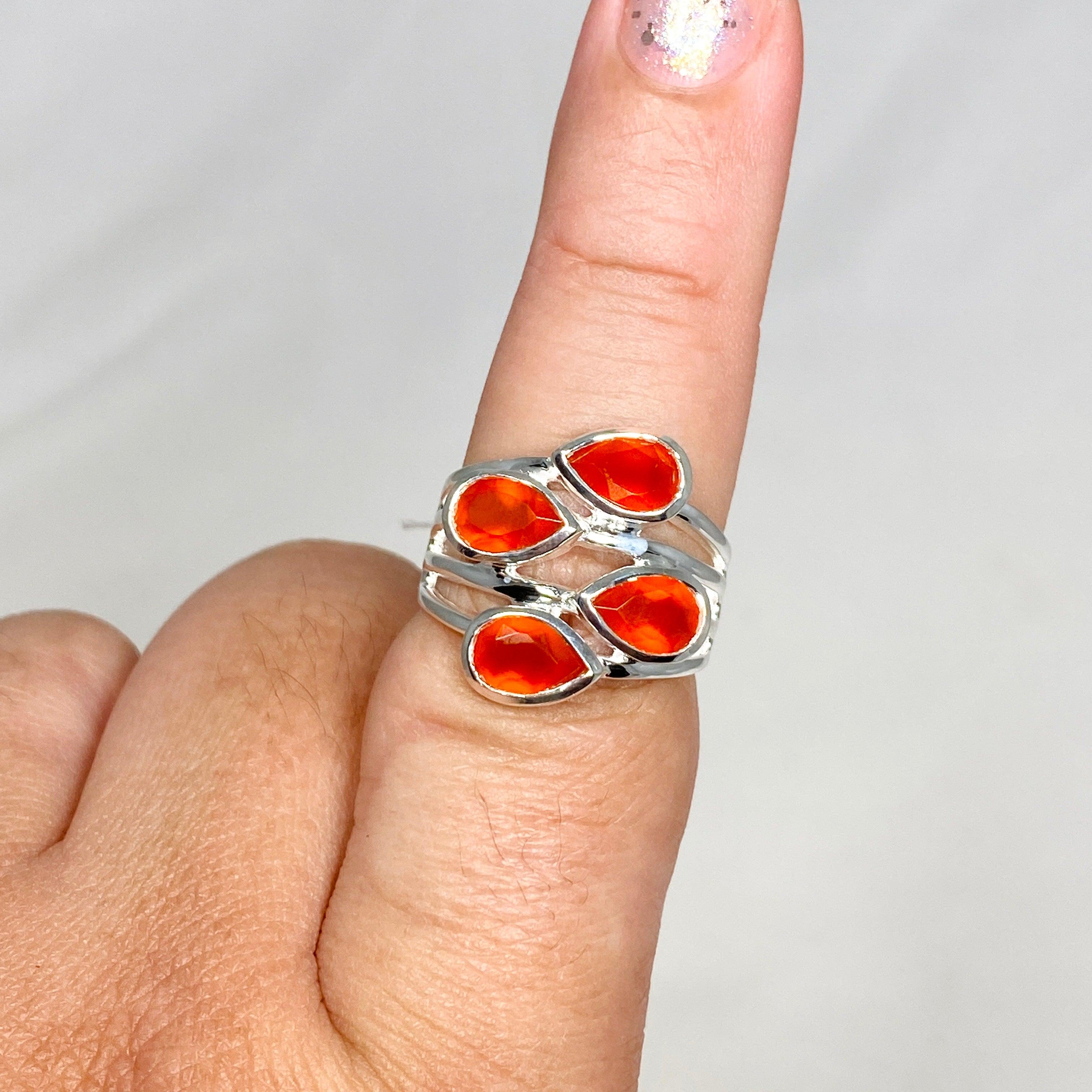 Natural Carnelian Multi-Stone Faceted Teardrop Ring R3815 - Elegant Bohemian Jewelry for Women, Perfect for Weddings, Parties & Everyday Wear