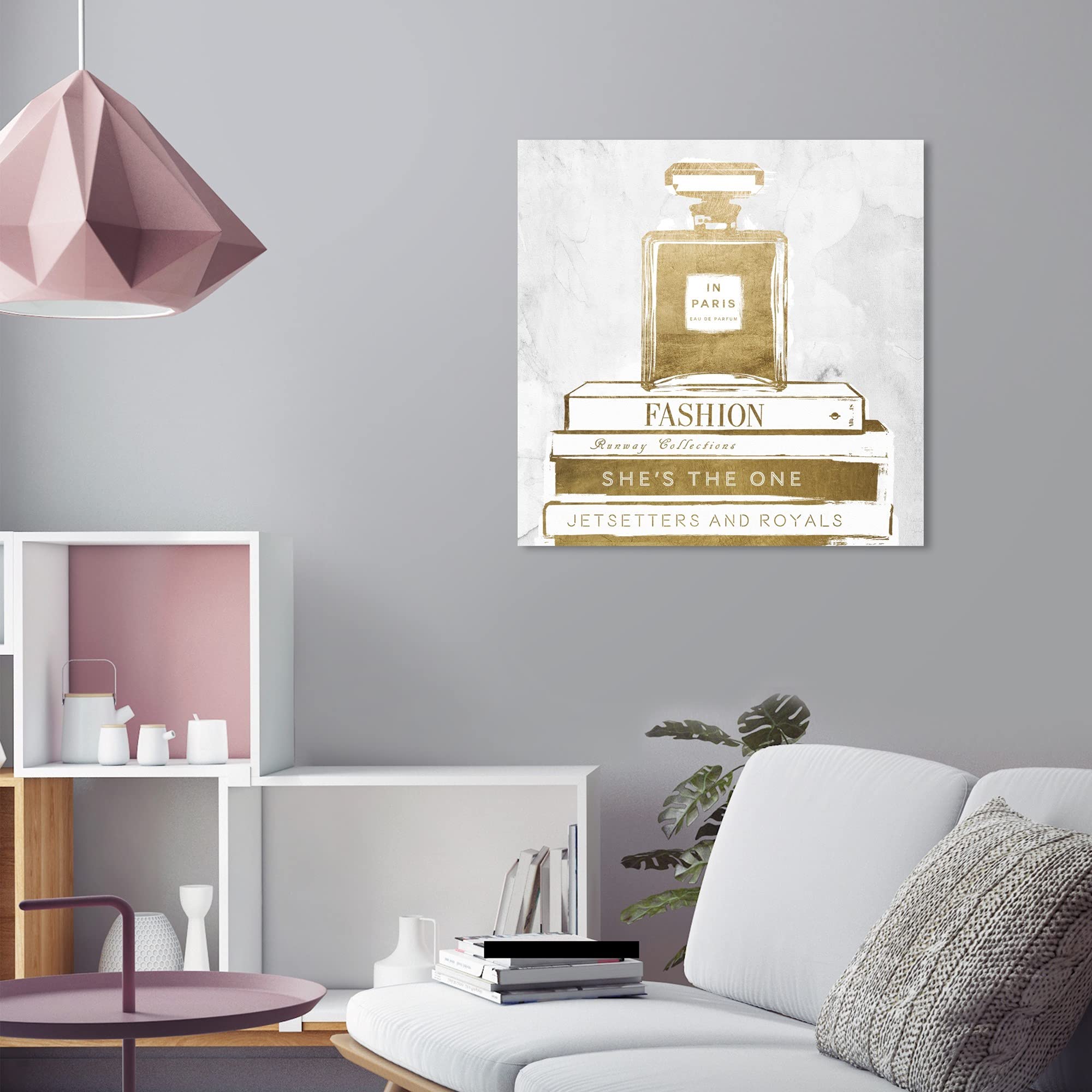 Oliver Gal Artist Co. Fashion & Glam Wall Art Canvas Print - 24x24 Gold Home Decor for Living Room, Bedroom & Office | Perfume Bottle & Book Inspired Artwork