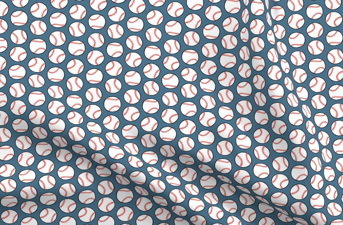 Baseball Print Satin Fabric - Dull Blue Play Ball Sports Design for Sewing, Apparel, Lining, Blankets & Home Decor - Fat Quarter Fabric by Spoonflower | Perfect for DIY Crafts, Quilting & Fashion Projects