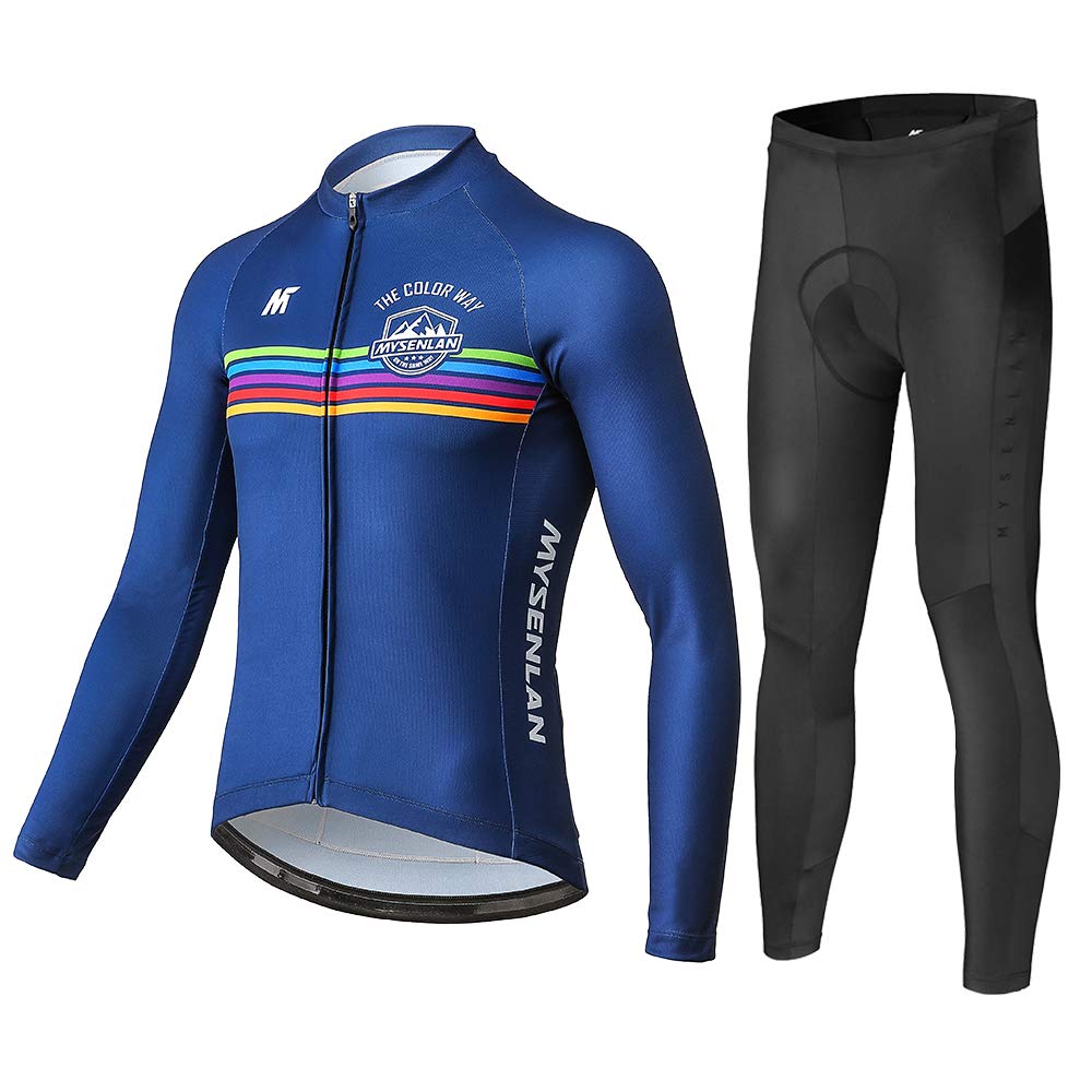 **Mysenlan Men's Cycling Jersey Set – Long Sleeve Bike Shirt & 3D Padded Bicycle Tights – Breathable & Comfortable for Road & Mountain Biking**