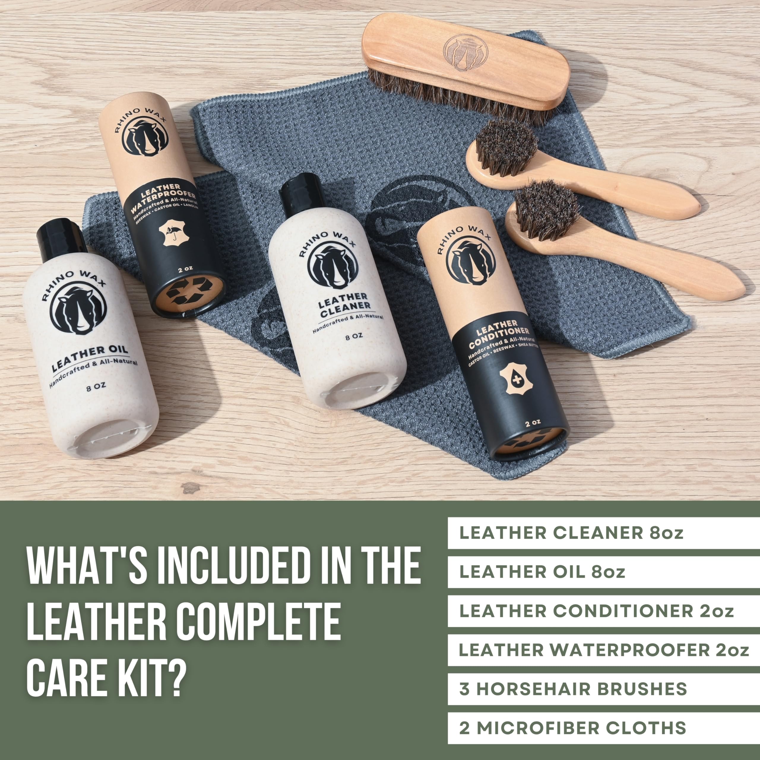Premium Leather Care Kit (Oil, Conditioner, Cleaner, Wax, Brushes & Cloths) - Deep Clean, Condition & Protect Leather Furniture, Car Seats & Bags - Made in USA - Perfect for Home, Auto & Luxury Leather Maintenance