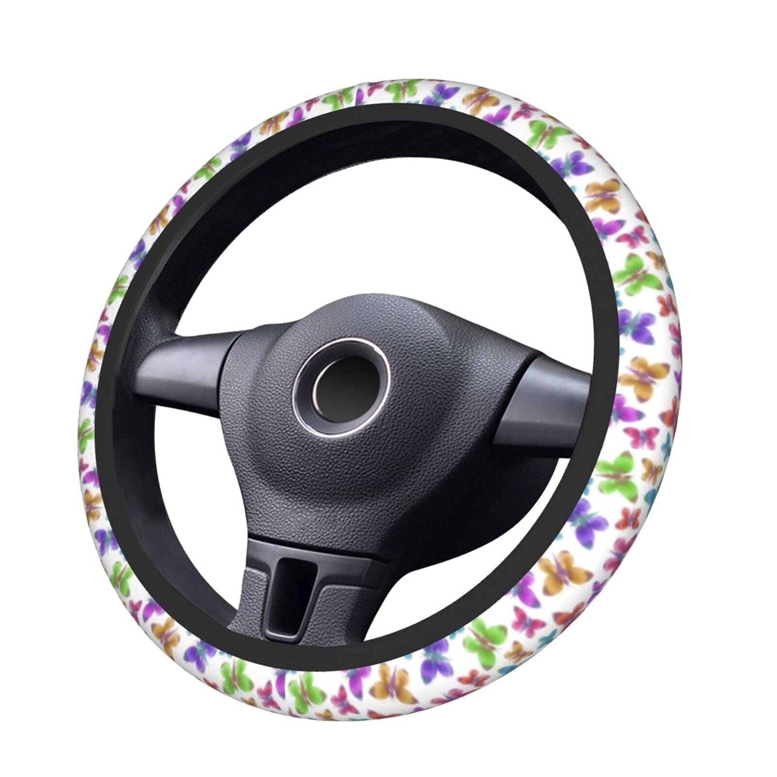 Butterfly Print Steering Wheel Cover - Universal 15 Inch Car Steering Wheel Protector for Women, Men & Girls - Soft Non-Slip Grip - Multi-Color Floral Design for Comfort & Style (Perfect for Daily Commute & Road Trips)