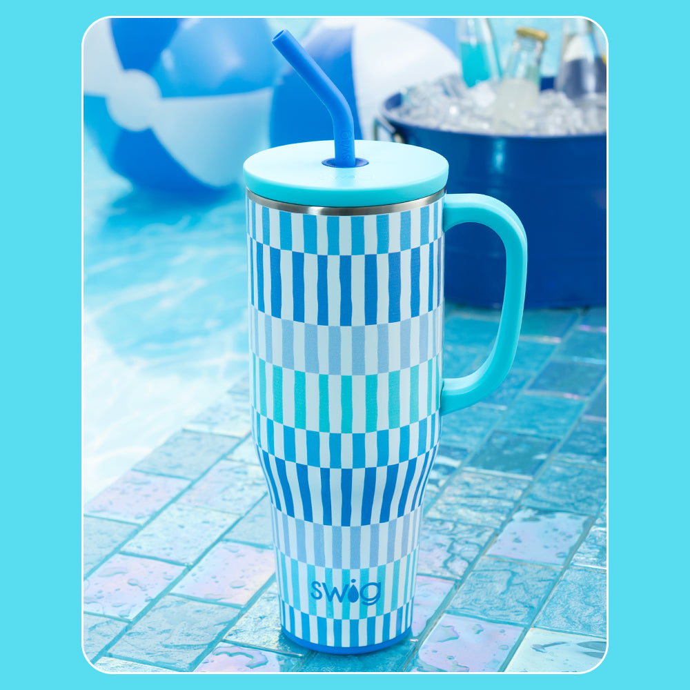 40oz Glacier Stripe Mega Mug - Extra Large Insulated Coffee Cup with Lid & Handle - Perfect for Hot/Cold Drinks at Home, Office or Camping