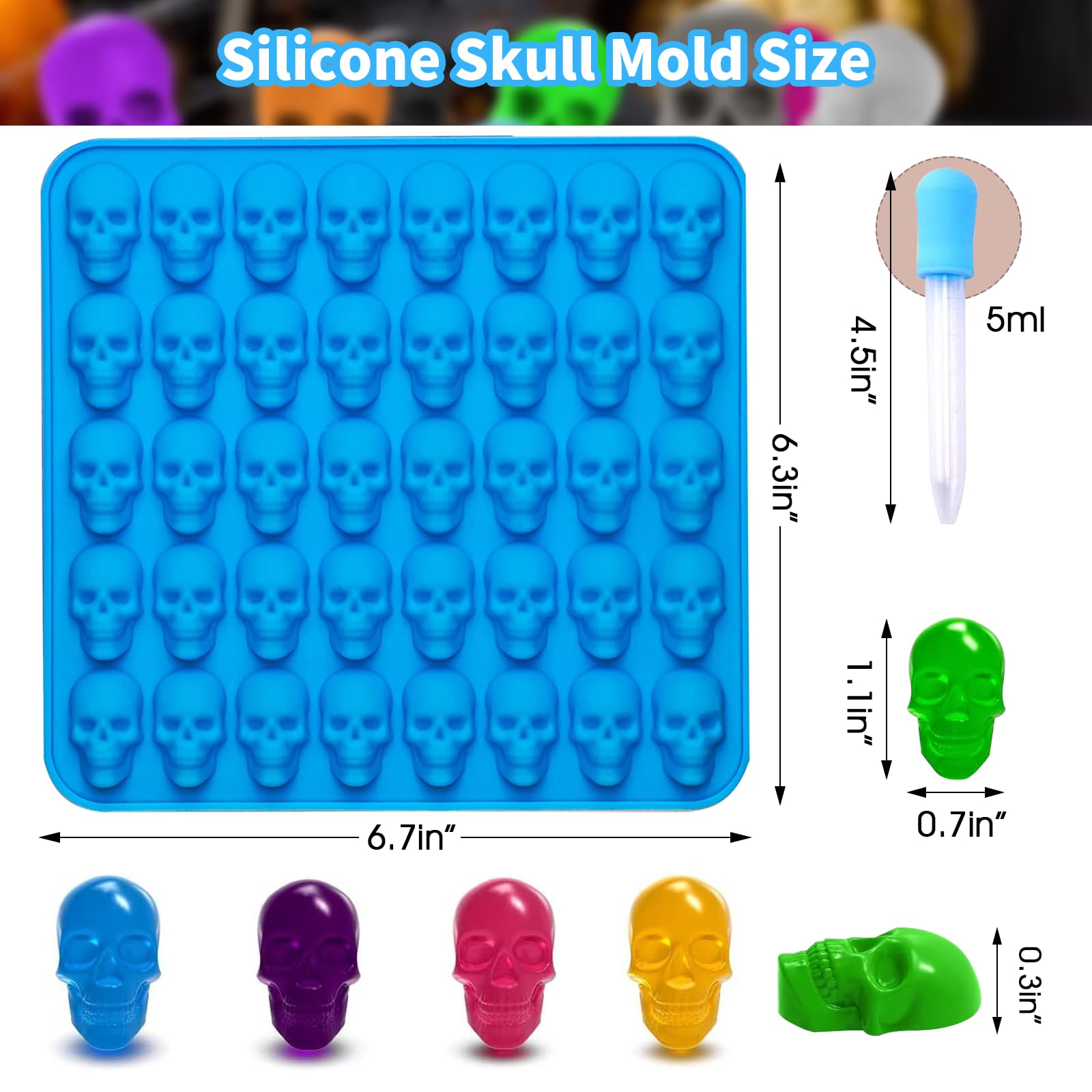 2 Pack 40 Cavities Skull Silicone Molds for Chocolate, Candy, Gummy & Ice Cubes - Includes 1 Dropper - Perfect for Halloween Baking, DIY Treats & Party Desserts