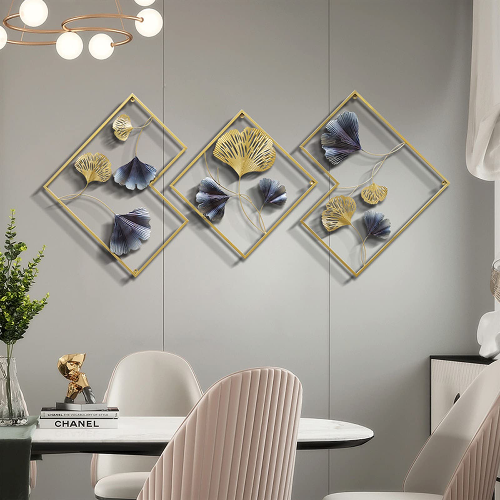 3PCS Gold Ginkgo Leaf Metal Wall Art - Nordic Style Home Decor for Living Room & Bedroom, Elegant Wall Hangings for Girls Room & Housewarming Gifts | Perfect for Farmhouse, Boho & Modern Interior Design