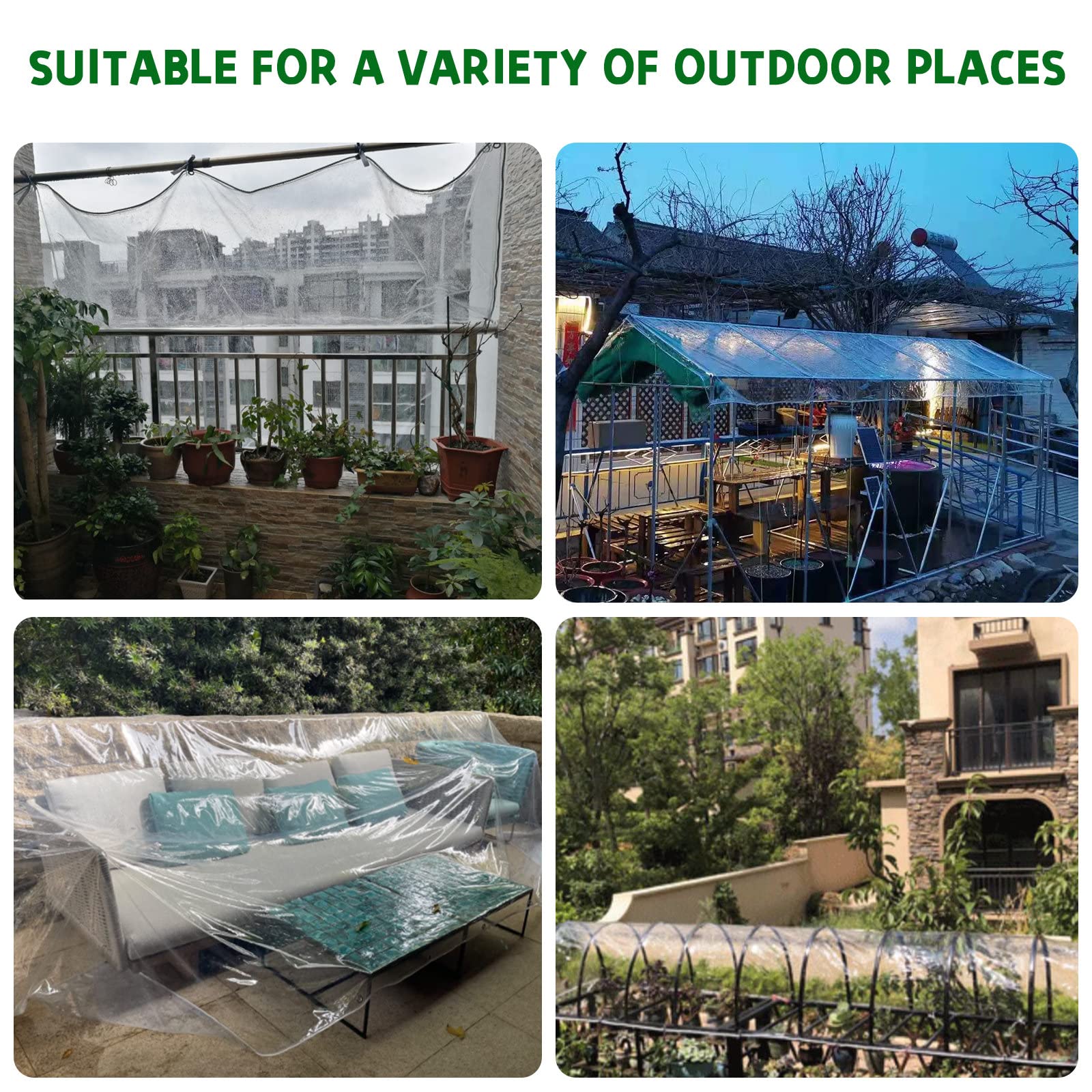 Heavy Duty Clear PVC Vinyl Tarpaulin - Waterproof, Transparent, Tear-Resistant with Reinforced Edges & Grommets | UV Protection for Greenhouse Cover, Patio Shade, Garden Protection, Outdoor Canopy, Pavilion Shelter | Perfect for Camping, Construction, Pool Cover & Emergency Weather Protection