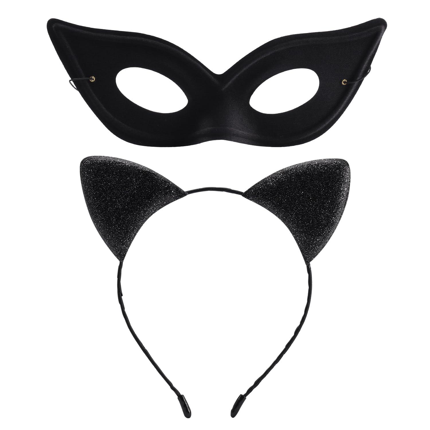 Sparkly Cat Ear Headband with Matching Face Mask - Glitter Kitty Ears Hairband for Halloween Costume & Cosplay - Perfect for Parties, Dress-Up, and TikTok Videos