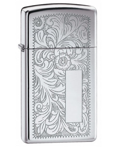 Zippo Venetian Slim Chrome Lighter - Windproof Refillable Metal Lighter for Smoking, Camping & Outdoor Use - Classic Vintage Design for Men & Women