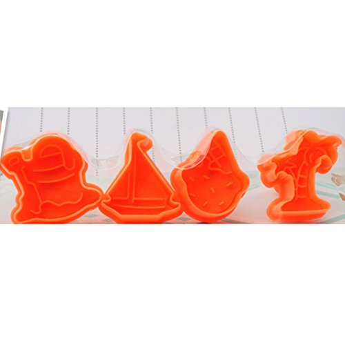 4-Piece Beach Themed Cake Plunger Set - Cookie Cutters, Fondant Embossing & Polymer Clay Molds for Baking, Cake Decorating & DIY Crafts - Perfect for Beach Party Desserts, Summer Treats & Creative Baking Projects