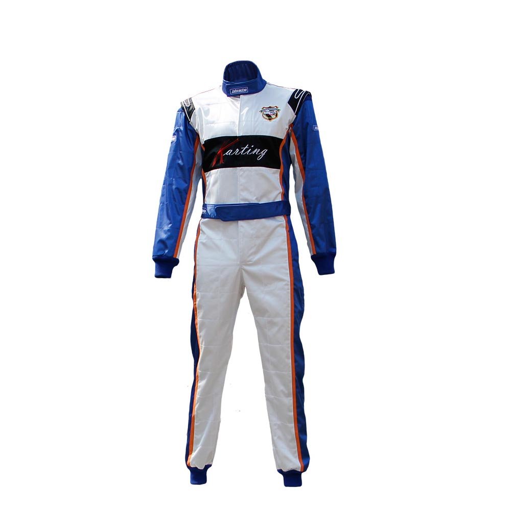 JXHRacing K001 GO Kart Racing Suit - One-Piece Two-Layer Blue Flameproof Suit - Size X-Large - for Karting, Motorsports & Track Racing