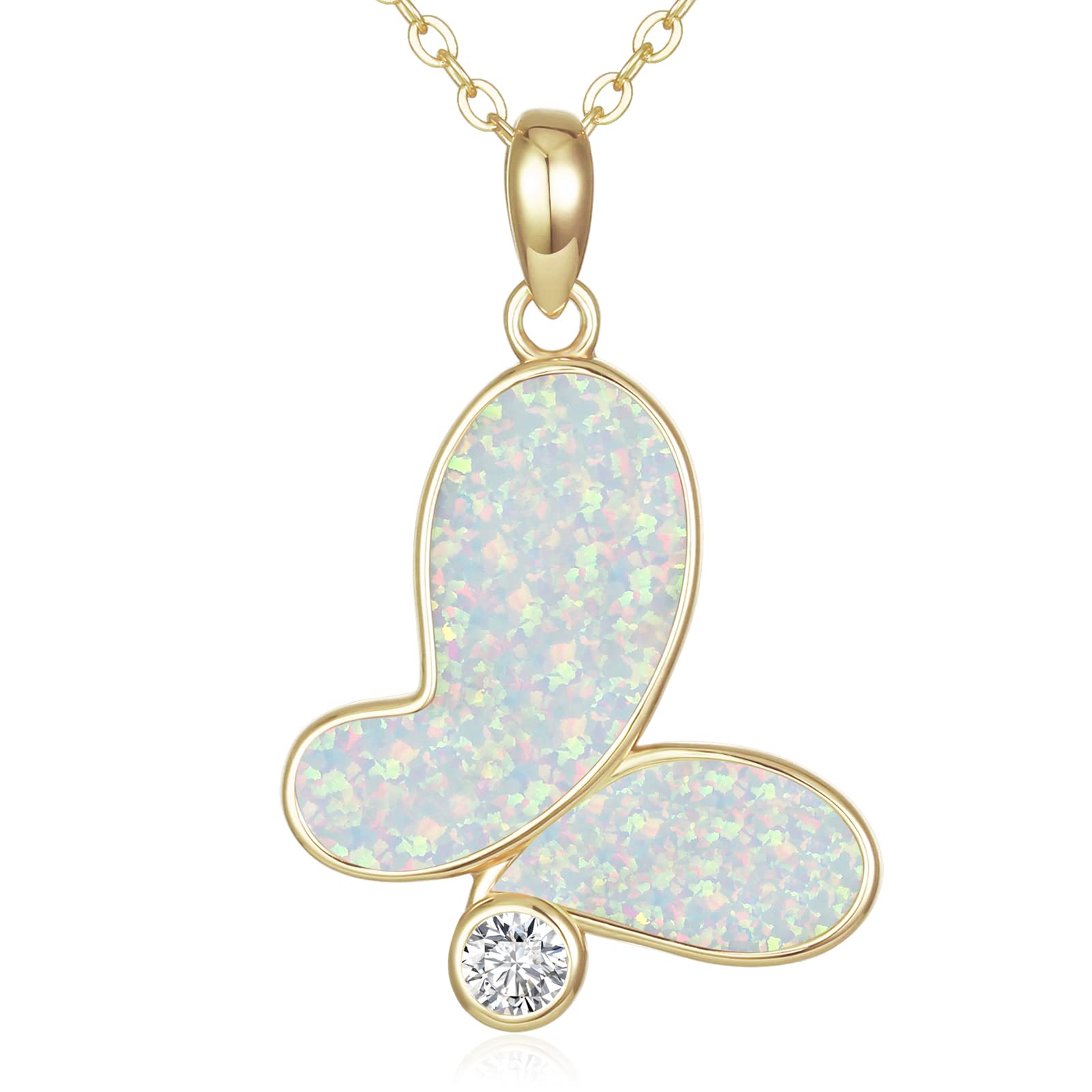 OVIMIA 925 Sterling Silver 14K Gold Plated Created Opal Butterfly Pendant Necklace for Women - Elegant Jewelry Gift for Birthday, Anniversary, Christmas - Perfect for Teens, Girls, Wife & Mom | Everyday Wear, Date Night, Special Occasions