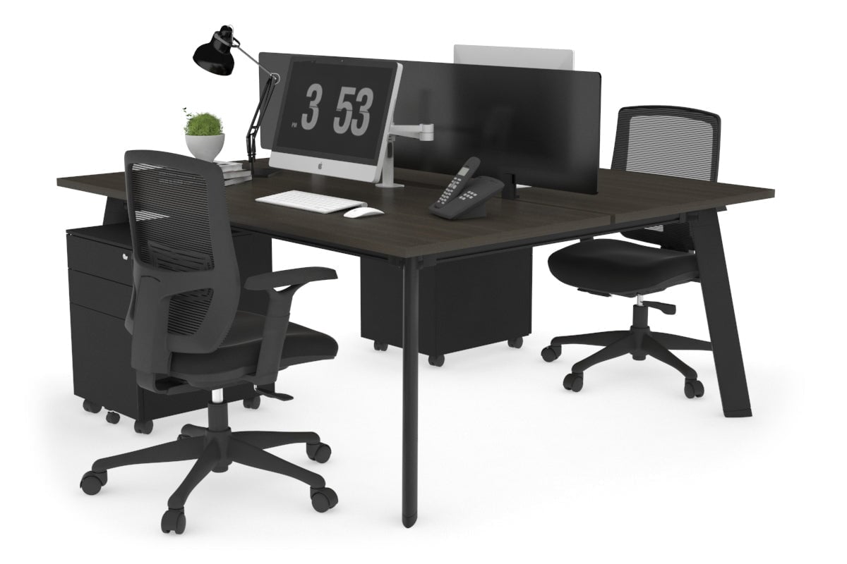 2 Person Workstation Black Frame - 1400L x 800W with Cable Management | Dual Office Desk for Home & Business | Perfect for Shared Workspaces & Collaborative Environments