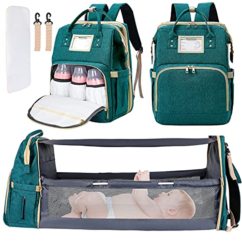 Premium Diaper Bag Backpack with Built-in Changing Pad - Large Capacity Waterproof Baby Travel Bag with USB Charging Port & Foldable Crib - Perfect for On-the-Go Parents, Airplane Travel, and Outdoor Adventures