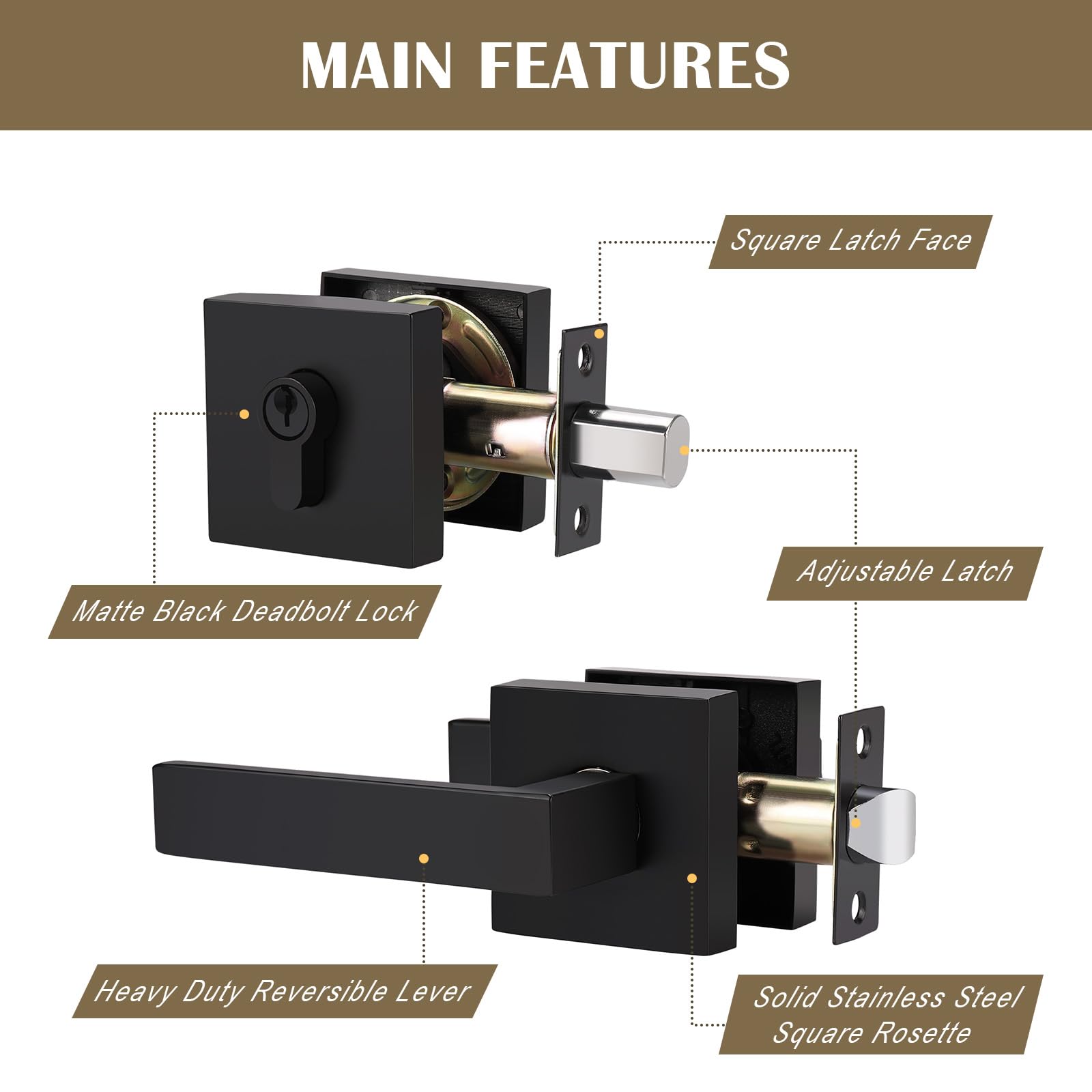 Keyed Entry Door Lockset with Deadbolt - Matte Black for Bedroom & Front Door Security