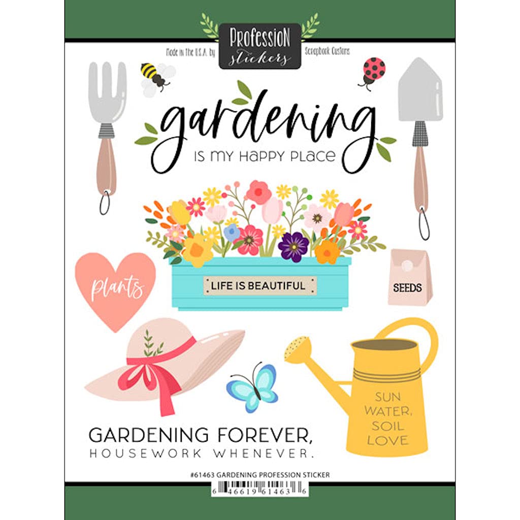 Scrapbook Customs 61463 Gardening Profession Stickers - Premium DIY Scrapbooking Decals for Journals, Planners & Craft Projects | Perfect for Gardeners, Plant Lovers & Scrapbook Enthusiasts